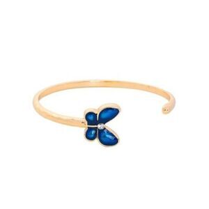 Blue Enamel Glaze Butterfly Crystal Gold Cuff & Bangle Statement Bracelet